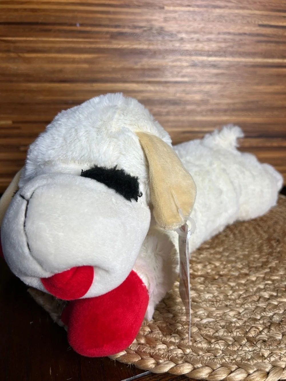 Plush Lamb chop Dog Toy 14” - Cream with Red Paws